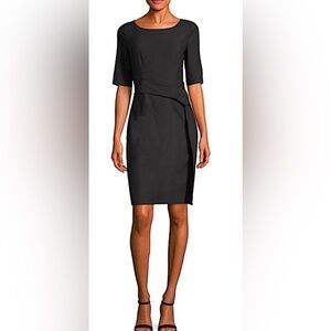 Boss Hugo Boss 3/4  Sleeve Delera Asymmetric Waist Wool Sheath Dress in Black